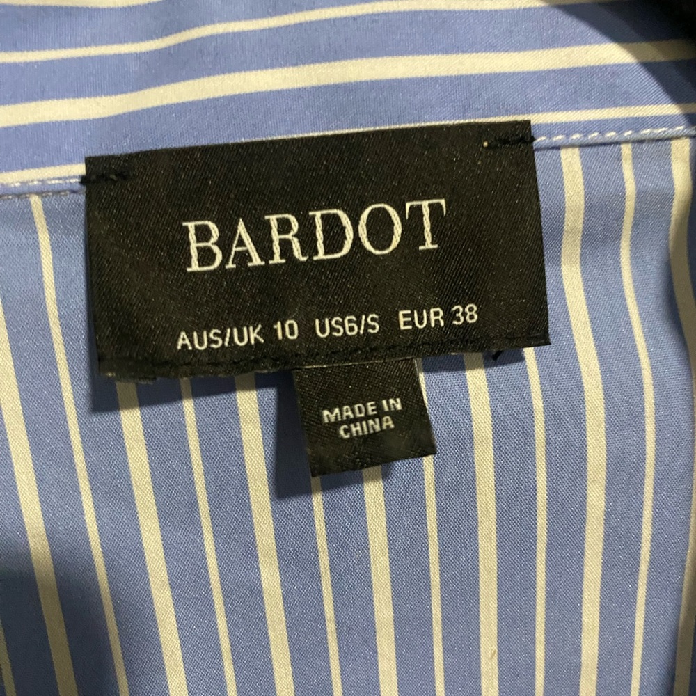 Bardot Stripe Shoulder Pad Shirtdress Blue Stripe S - Picture 3 of 4